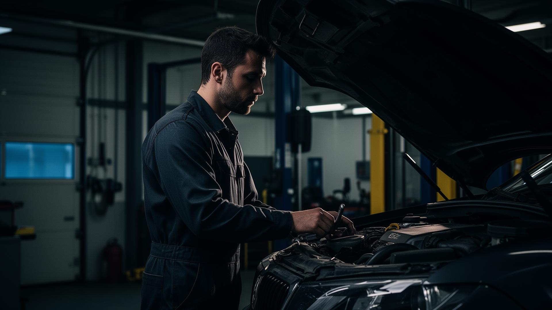 Local mechanic working on a car at MD Autos in Dromore
